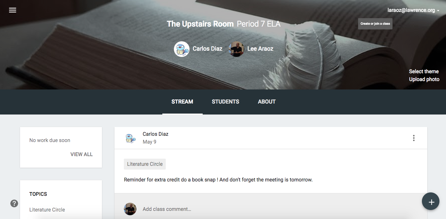 Student-Created Google Classroom Classes for Literature Circles